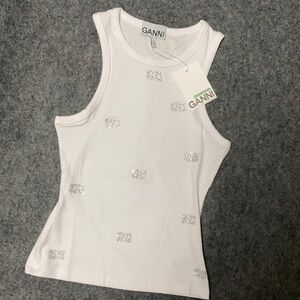 Ganni White Sleeveless Top with Silver Accents